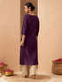 Janasya Women's Wine Chanderi Silk Zari Yoke Embroidered Straight Kurta